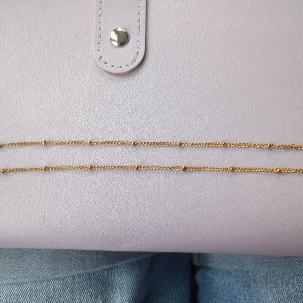 18k Gold Plated Stainless Steel Gold-Tone Single Strand Beaded Chain Necklace